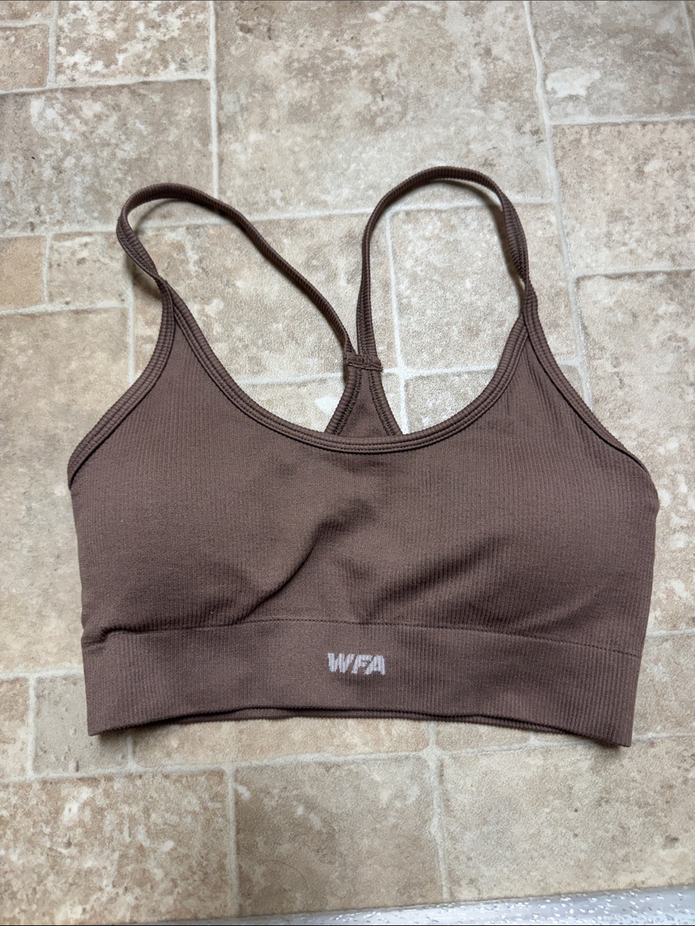 White Fox Boutique Brown Ribbed Seamless Racerback Sports Bra